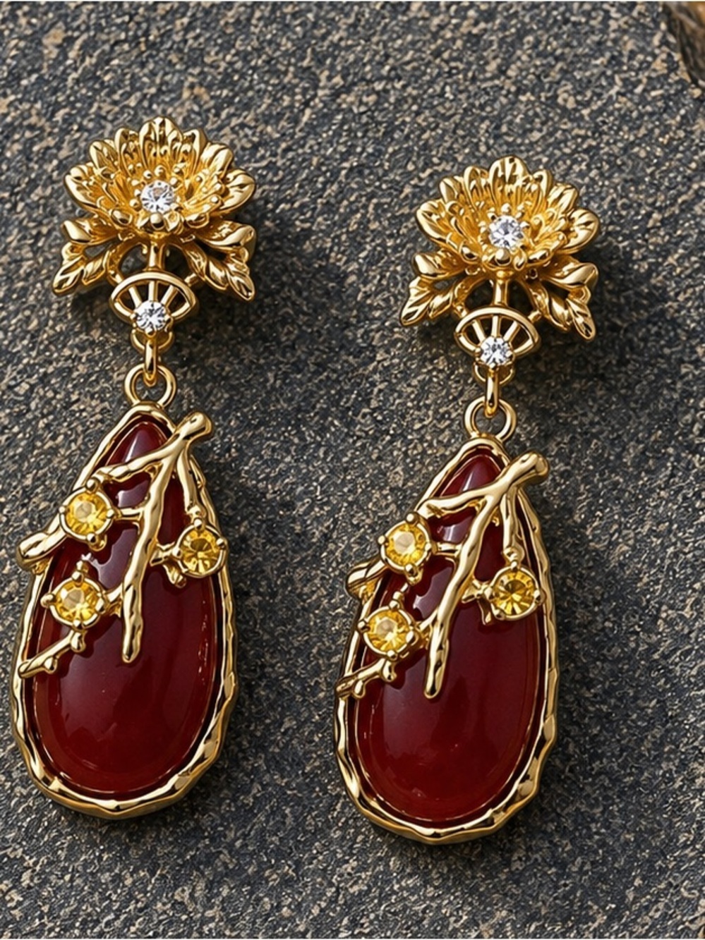 Red Floral Drop Earrings